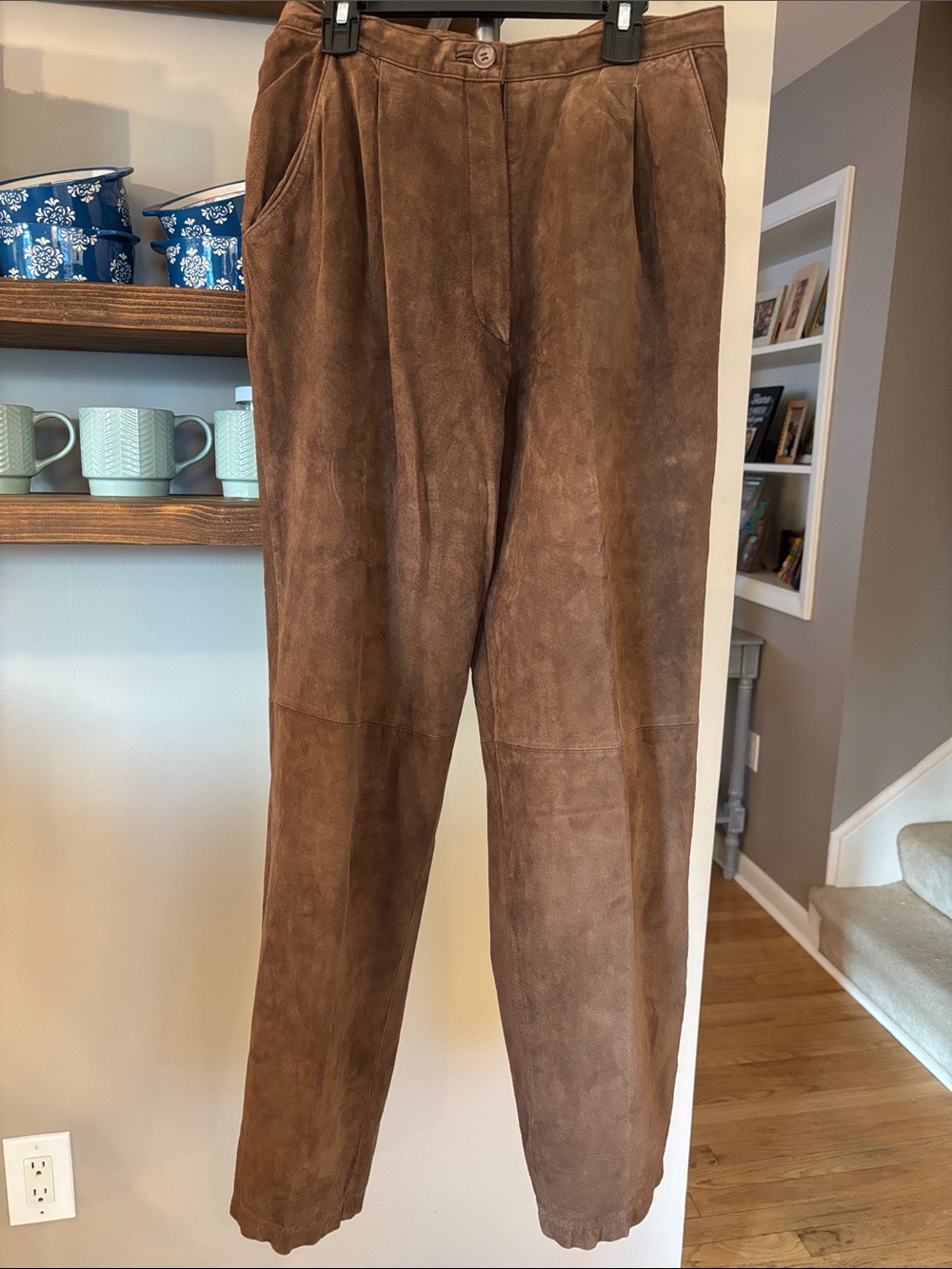 Vintage Clichy 100% Genuine Suede Leather Pants Brown High Rise Pleated Lined 10